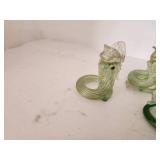 Vintage Green Glass Snake Figurines