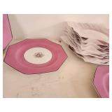 Octagonal Pink Floral Dinner Plate Set