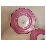 Octagonal Pink Floral Dinner Plate Set