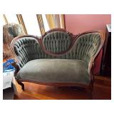 Antique Green Tufted Loveseat