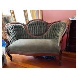 Antique Green Tufted Loveseat
