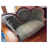Antique Green Tufted Loveseat