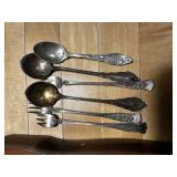 Antique Silver-Plated Flatware Set and 6 Sterling Silver Teaspoons and Relish Forks