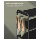 Shoe Rack, 4-Tier Shoe Organizer, Fabric Shoe Shelf Storage with 4 Hooks, Holds up to 20 Pairs of Shoes