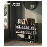 Shoe Rack, 4-Tier Shoe Organizer, Fabric Shoe Shelf Storage with 4 Hooks, Holds up to 20 Pairs of Shoes