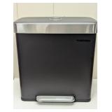 Kitchen Trash Can, 16 Gallon (2 x 8 Gallon) Dual Compartment Garbage Can, 60L Pedal Recycling Bin, Stay-Open Lid and Soft Closure, Stainless Steel, 15 Trash Bags Included