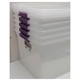 5 - Sterilite 66qt ClearView Latch Box Clear with Purple Latches: Plastic Storage Container, Lidded & Stackable, 66 Quart - 5 Total - 1 minor chip