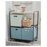 Storage Cart Black Metal with Natural Wood - Brightroom™