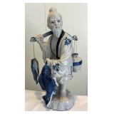Vintage Asian Blue and White Fisherman Figurine
