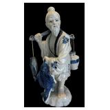 Vintage Asian Blue and White Fisherman Figurine