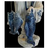 Vintage Asian Blue and White Fisherman Figurine