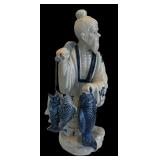 Vintage Asian Blue and White Fisherman Figurine