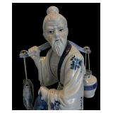 Vintage Asian Blue and White Fisherman Figurine
