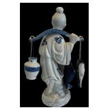 Vintage Asian Blue and White Fisherman Figurine