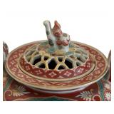 Asian Kutani Porcelain Incense Burner with Foo Dog Motif Lid