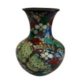 Beautiful Vintage Enamel Butterfly Motif Vase