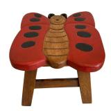 Adorable Butterfly Motif Wooden Stool