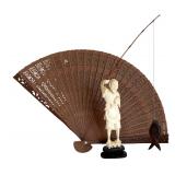 Asian Style Fan and Fisherman Figurine