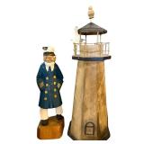 Nautical Themed Wood Carved Figurines and Lighthouse