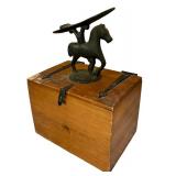 Vintage Cast Iron Horse on Wooden Shoe Shine Box