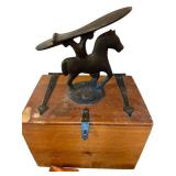 Vintage Cast Iron Horse on Wooden Shoe Shine Box