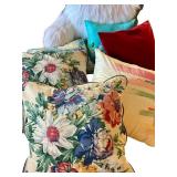 Collection of Throw / Accent Pillows and Fuzzy Backrest