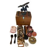 Vintage Cast Iron Horse on Wooden Shoe Shine Box