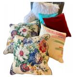 Collection of Throw / Accent Pillows and Fuzzy Backrest