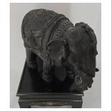 Stylized Composite Elephant and Wooden Display Stand