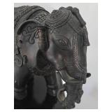 Stylized Composite Elephant and Wooden Display Stand