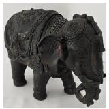 Stylized Composite Elephant and Wooden Display Stand