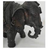 Stylized Composite Elephant and Wooden Display Stand