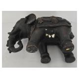 Stylized Composite Elephant and Wooden Display Stand
