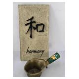 Antique Chinese Silk Iron & Asian Harmony Plaque