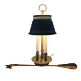 Vintage Brass Horse Head Shoe Horn / Table Lamp with Green Metal Shade