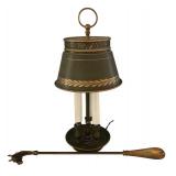 Vintage Brass Horse Head Shoe Horn / Table Lamp with Green Metal Shade