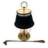 Vintage Brass Horse Head Shoe Horn / Table Lamp with Green Metal Shade