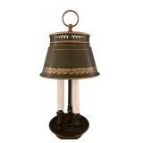 Vintage Brass Horse Head Shoe Horn / Table Lamp with Green Metal Shade