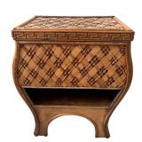 Beautiful Small Wood and Woven Table / Top Opens