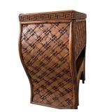 Beautiful Small Wood and Woven Table / Top Opens