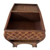 Beautiful Small Wood and Woven Table / Top Opens