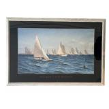 Artwork "The Race + Alex Johansen" White Frame and Sailboats on the Water