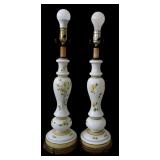 Pair of Floral Designed Table Lamps Tall Table Lamps with Green and Yellow Flowers