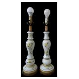 Pair of Floral Designed Table Lamps Tall Table Lamps with Green and Yellow Flowers