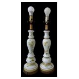 Pair of Floral Designed Table Lamps Tall Table Lamps with Green and Yellow Flowers