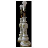 Pair of Floral Designed Table Lamps Tall Table Lamps with Green and Yellow Flowers
