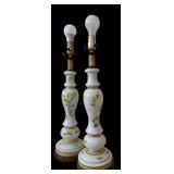 Pair of Floral Designed Table Lamps Tall Table Lamps with Green and Yellow Flowers