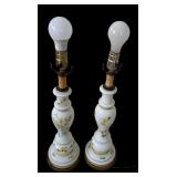 Pair of Floral Designed Table Lamps Tall Table Lamps with Green and Yellow Flowers