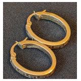 Pair of 14k Yellow Gold Greek Key Hoop Earrings