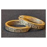 Pair of 14k Yellow Gold Greek Key Hoop Earrings